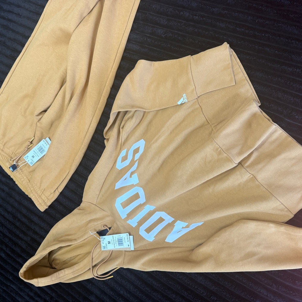 adidas Tan Hoodie & Joggers Set with White Logo - Picture 2 of 4